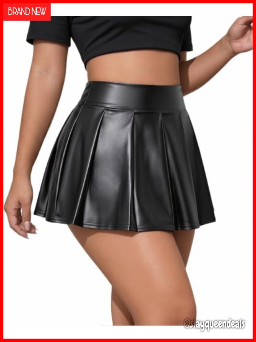 Faux Leather Mini Skirt High Waisted A-Line Pleated Clubwear